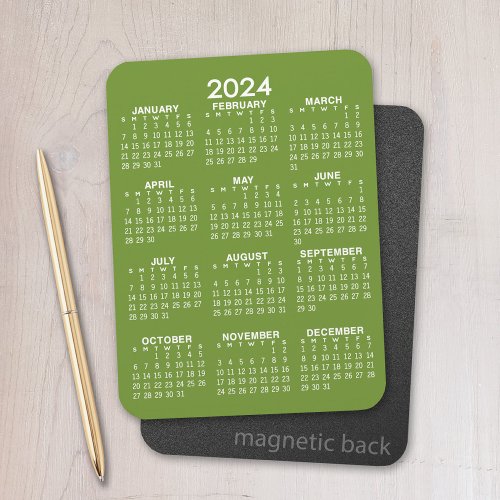 2024 Full Year View Calendar _ Basic Green Minimal Magnet