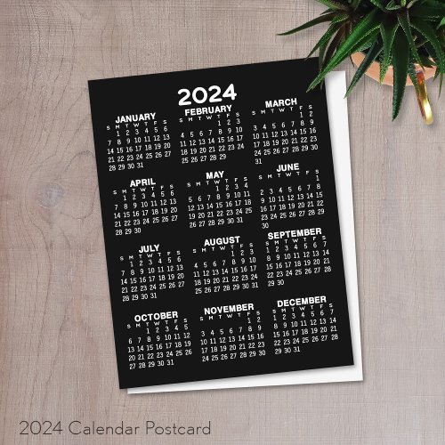 2024 Full Year View Calendar _ Basic Minimal Postc Postcard