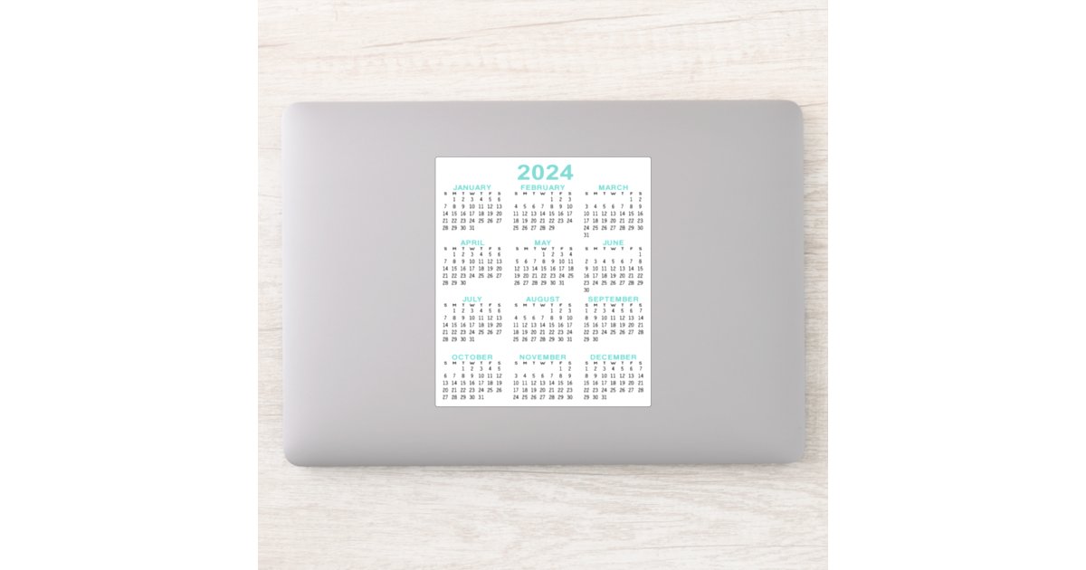 2024 Full Year View Calendar Basic Minimal Sticker Zazzle