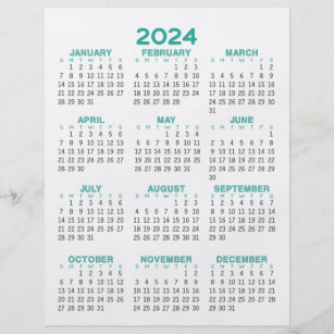 2024 Full Year View Calendar - Basic Minimal Teal Flyer