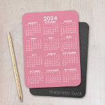 2024 Full Year View Calendar - Basic Pink Minimal Magnet<br><div class="desc">Add your picture to this fun full year 2024 calendar - perfect to use in your kitchen or home office. A minimal,  basic 12 month calendar with a solid color background.</div>