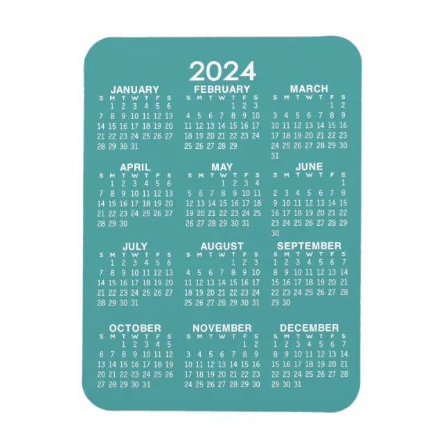 2024 Full Year View Calendar Basic Teal Minimal Zazzle
