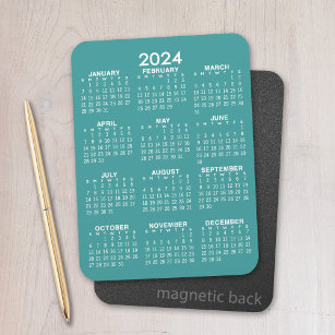 2024 Full Year View Calendar - Basic Teal Minimal Magnet