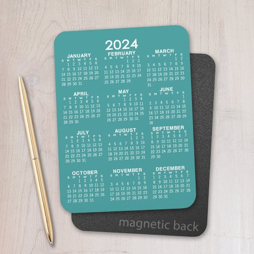 2024 Full Year View Calendar _ Basic Teal Minimal Magnet