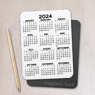 2024 Full Year View Calendar - Basic White Minimal Magnet