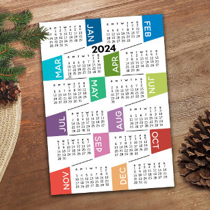 2024 Full Year View Calendar - fun and colorful