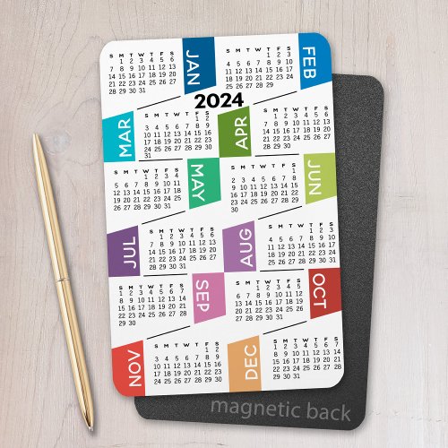 2024 Full Year View Calendar _ fun and colorful Magnet