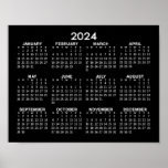 2024 Full Year View Calendar - horizontal - Black Poster<br><div class="desc">Black and White - A minimal, basic 12 month calendar with a solid color background. A standard look for your home office or classroom. The fonts are simple to read, and the colors can be changed. -------- If you open the customize area, it will take to you to an advanced...</div>