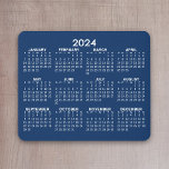 2024 Full Year View Calendar - horizontal - Blue Mouse Pad<br><div class="desc">Blue and White - A minimal, basic 12 month calendar with a solid color background. A standard look for your home office or school locker. The fonts are simple to read, and the colors can be changed. -------- If you open the customize area, it will take to you to an...</div>