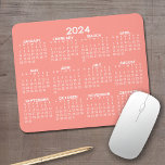2024 Full Year View Calendar - horizontal - Coral Mouse Pad<br><div class="desc">Coral and White - A minimal, basic 12 month calendar with a solid color background. A standard look for your home office or school locker. The fonts are simple to read, and the colors can be changed. -------- If you open the customize area, it will take to you to an...</div>