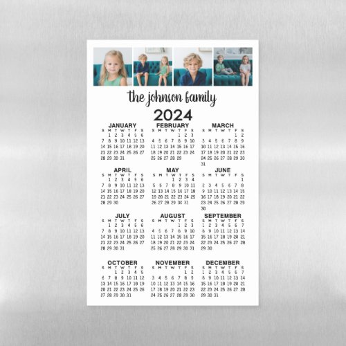 2024 Full Year View Calendar with 4 photos Magnetic Dry Erase Sheet