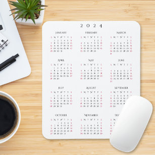 2024 Full Year Yearly Calendar Elegant Home Office Mouse Pad