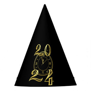 2024 gold-and-black paper party hats