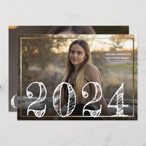 2024 Gold Border Cap Graduation Photo Announcement