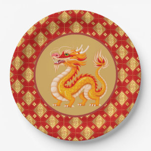 2024 Gold Dragon Paper Plates