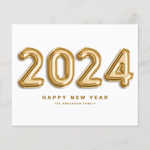 2024 Gold Foil Balloons Happy New Year Card
