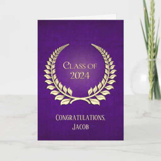 2024 Gold Graduation Laurel Wreath On Purple Card