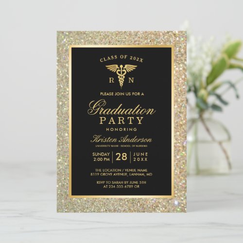 2024 Gold Medical Nursing School Graduation Party Invitation