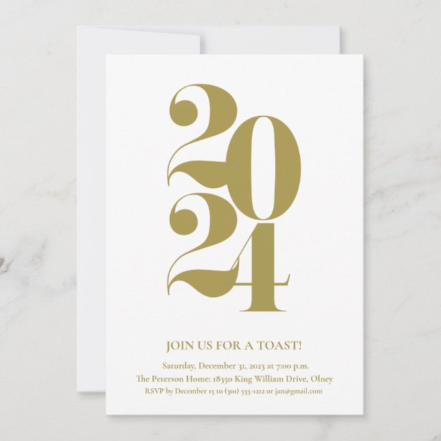 2024 Gold New Year's Eve Party Invitation (Front)