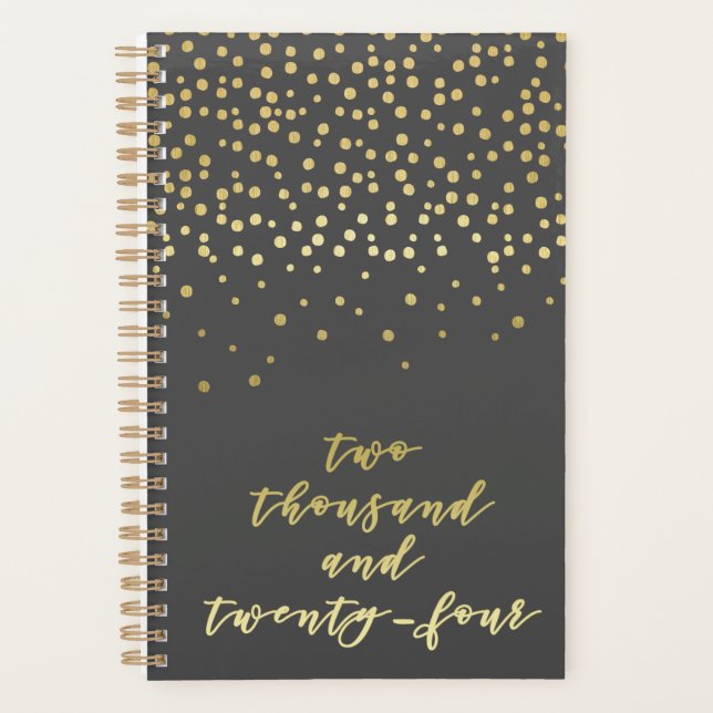 2024 - Gold Script Typography & Confetti Glamorous Planner (Front)