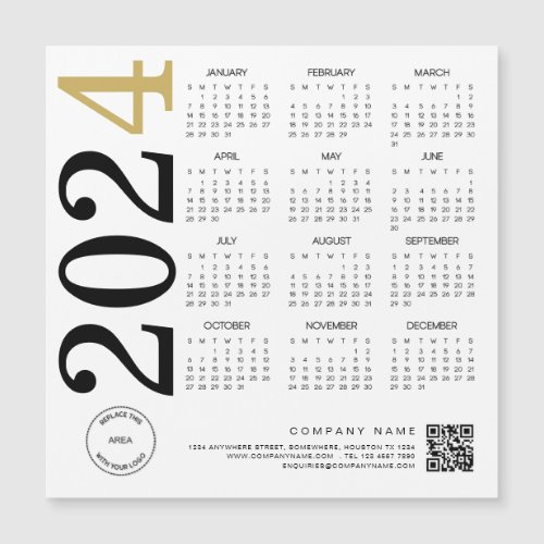 2024 Gold White Calendar Logo QR Code Business