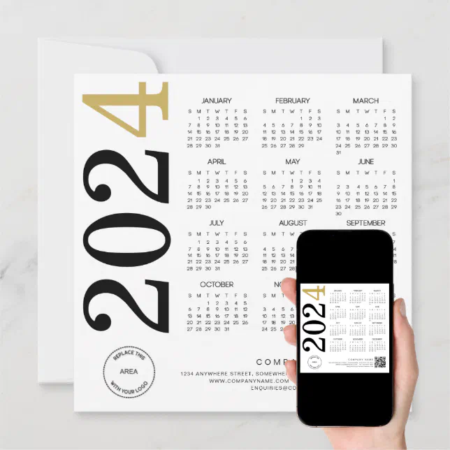 2024 Gold White Calendar Logo QR Code Business Holiday Card Zazzle   2024 Gold White Calendar Logo Qr Code Business Holiday Card Rff726a10f6f04461bb904f49da53797d Avmtv0 644.webp