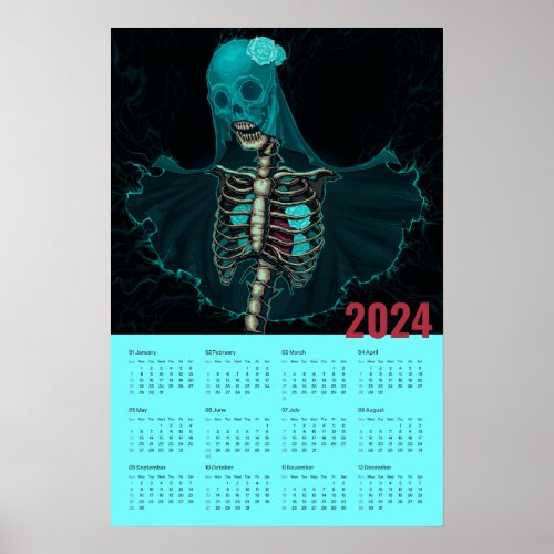 2024 Goth Ghost Wall Calendar Poster