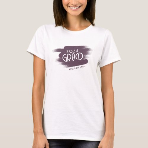 2024 Grad Dark Purple Brushstrokes Graduate T_Shirt