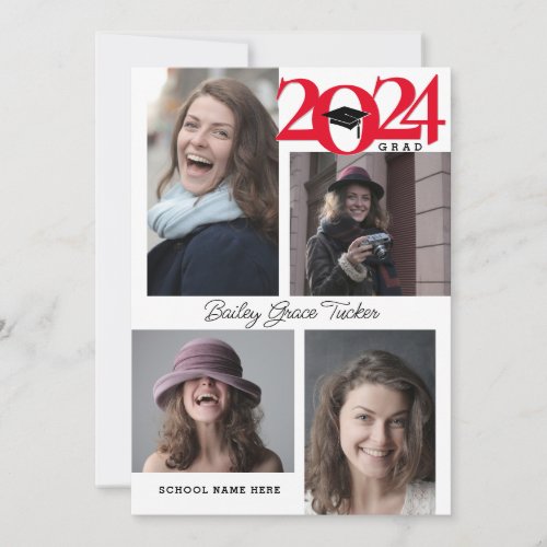 2024 GRAD Modern 5_Photo Collage Red Graduation Announcement
