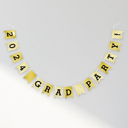 2024 Grad Party Modern Gold Graduation Bunting Flags