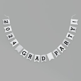 2024 Grad Party Modern Silver Graduation Bunting Flags