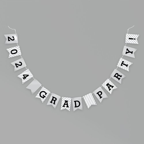 2024 Grad Party Modern Silver Graduation Bunting Flags