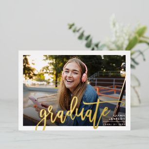 2024 GRAD PHOTO modern simple script gold Foil Invitation