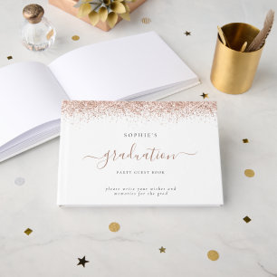 2024 Grad Rose Gold Glitter Graduation Party Guest Book