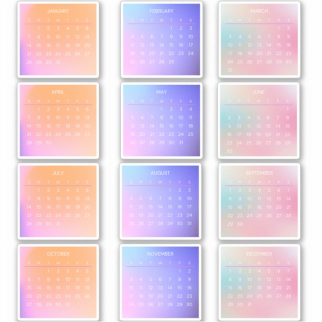 2024 Gradient Full Year Monthly Calendar Sticker (Front)