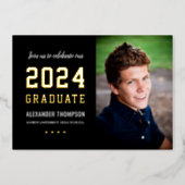 2024 Graduate Black Gold Graduation Party Photo Foil Invitation (Front)