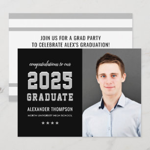 2024 Graduate Black Gray Graduation Party Photo Invitation