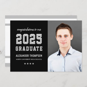 2024 Graduate Black Gray Graduation Party Photo Invitation