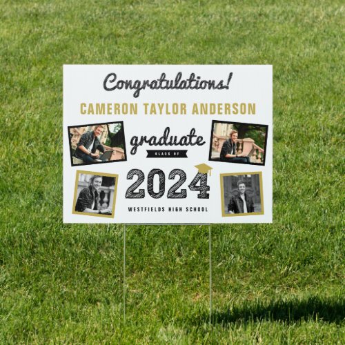 2024 Graduate Bold Sketch 4 Photo Graduation Party Sign