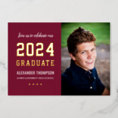 2024 Graduate Burgundy Gold Graduation Party Photo Foil Invitation (Front)