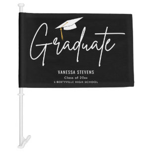 2024 Graduate Custom Script Black Graduation Car Flag