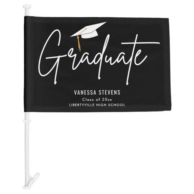 2024 Graduate Custom Script Black Graduation  Car Flag (Front)