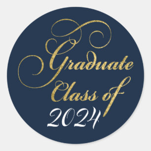 2024 Graduate Elegant Gold Blue Party Thanks Classic Round Sticker