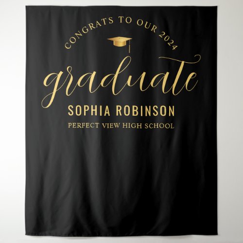 2024 Graduate Gold Black Graduation Party  Tapestry