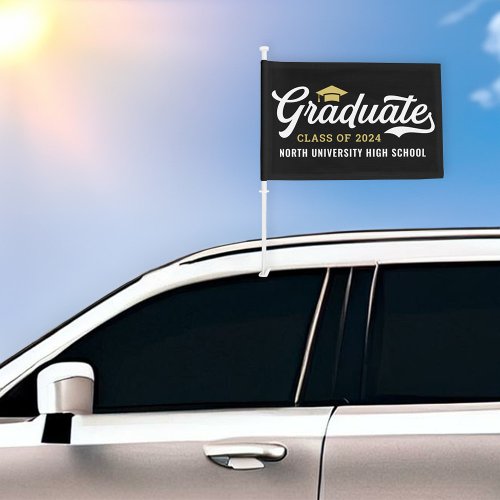2024 Graduate Gold Black Script Custom Graduation Car Flag