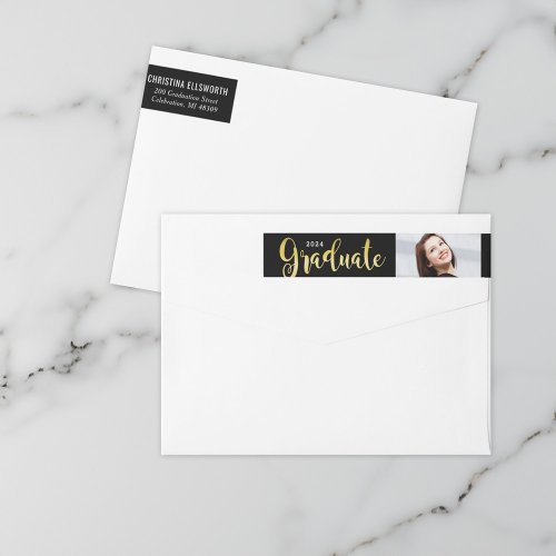 2024 Graduate Gold Graduation Photo Return Address Wrap Around Label