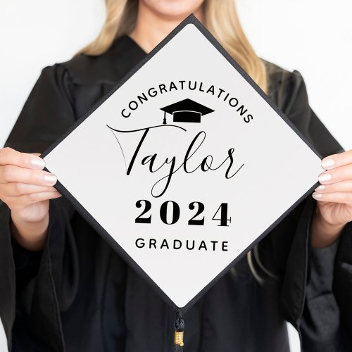 2024 Graduate Minimalist Black Custom Graduation Cap Topper