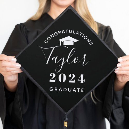 2024 Graduate Minimalist Black Custom Graduation Graduation Cap Topper