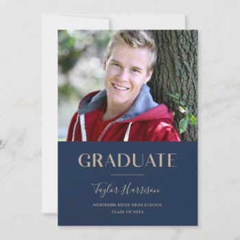 2024 Graduate Navy Blue & Gold Graduation Party Invitation by dulceevents at Zazzle