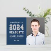 2024 Graduate Navy Gray Graduation Party Photo  Invitation (Standing Front)